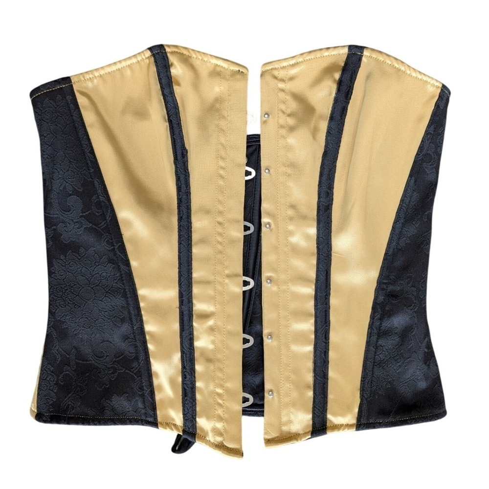 Coquette Large Gold Black Lace Up Overbust Strapless Corset Top